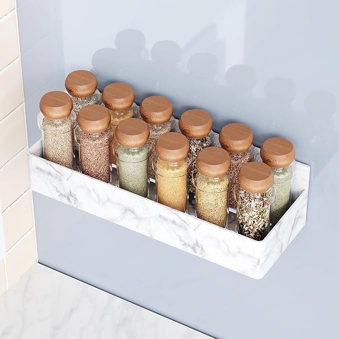 Magnetic Spice Rack for Refrigerator, Kitchen Organizer and Storage Shelf, Marble(4 Pack)-Ruum Studio Home