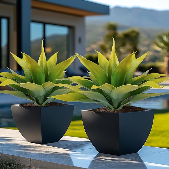 Artificial Agave Plants,Large UV Resistant Fake Agave Planters for Indoor and Outdoor Decorating Tropical Plant Succulents Greenery Indoor Decor (2Pack,22" Yellow)-Ruum Studio Home