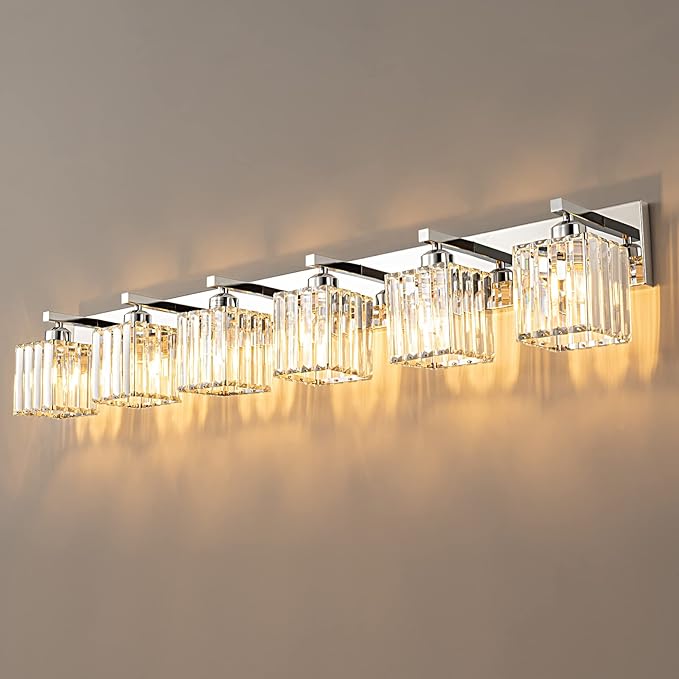 Modern 6-Light Chrome Crystal Bathroom Vanity Light Fixtures-Ruum Studio Home