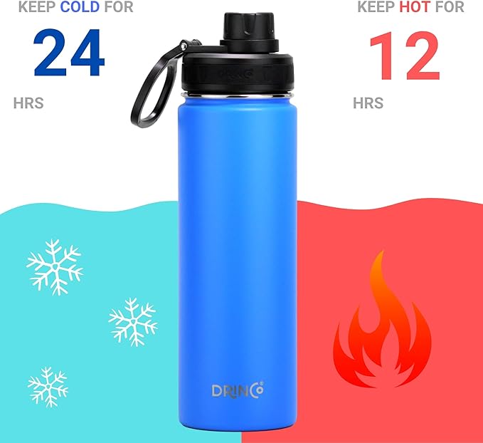 DRINCO Stainless Steel Water Bottle Spout Lid Vacuum Insulated Double Wall Water Bottle Wide Mouth (40oz 32oz 22oz 18oz 14oz) Leak Proof Keeps Cold or Hot (22 oz, 22oz Royal Blue)-Ruum Studio Home