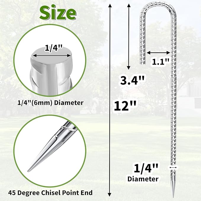 12 inch Stakes Heavy Duty 100-Pack J Hook Metal Fence Stake for Dogs Digging Tent and Outdoor Decorations Inflatables Rebar Metal Spikes for Ground-Ruum Studio Home