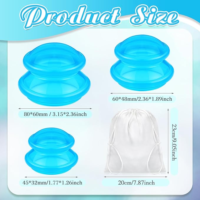 TrelaCo 6 Pcs Cupping Kit for Massage Therapy 3 Sizes Silicone Cupping Set Chinese Massage Therapy for Studio Household Cellulite Joint Pain Muscle Pain(Clear Blue)-Ruum Studio Home