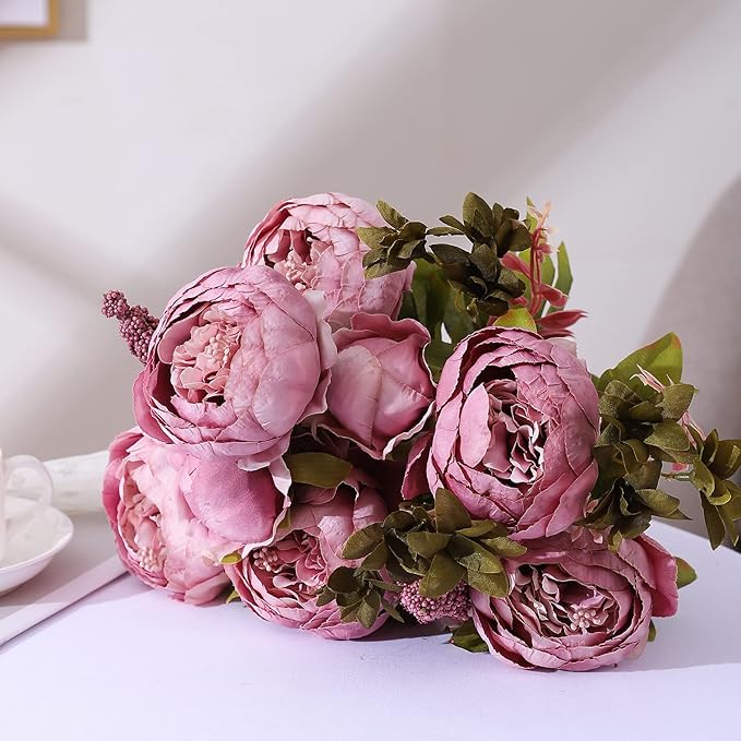 Duovlo Fake Flowers Vintage Artificial Peony Silk Flowers Wedding Home Decoration,Pack of 1 (Sweetened Bean)-Ruum Studio Home