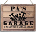 Rustic Father's Day Gift for Dad, Grandpa - Pa's Garage Decor Hanging Wood Sign - If He Can't Fix It We're All Screwed - Vintage Printed Wall Art-Ruum Studio Home