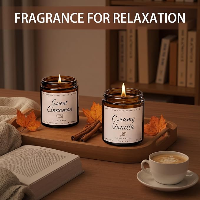 Auelife Fall Candle, Sweet Cinnamon Scented Candle, Fall Scents Soy Candles for Home Scented - Autumn Candles Gifts Set for Men and Women, Holiday, Thanksgiving, 7oz-Ruum Studio Home