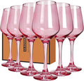 Pink Wine Glasses Set of 6-14oz Pink Long Stem Wine Glass, Pretty Crystal Glassware, Hand Blown Goblets Drinkware, Unique Stemware Wine Glass Holiday Gift Set for Women-Ruum Studio Home
