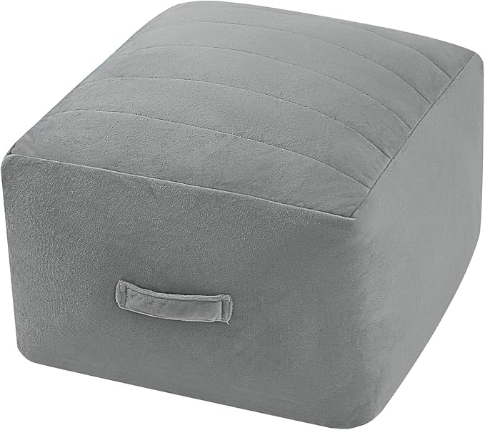 MeMoreCool Square Stuffed Pouf Ottoman Foot Rest, Floor Pouf Foot Stool with Foam Chunk Filling, Soft Stuffed Ottoman Footrest for Living Room, Light Grey-Ruum Studio Home