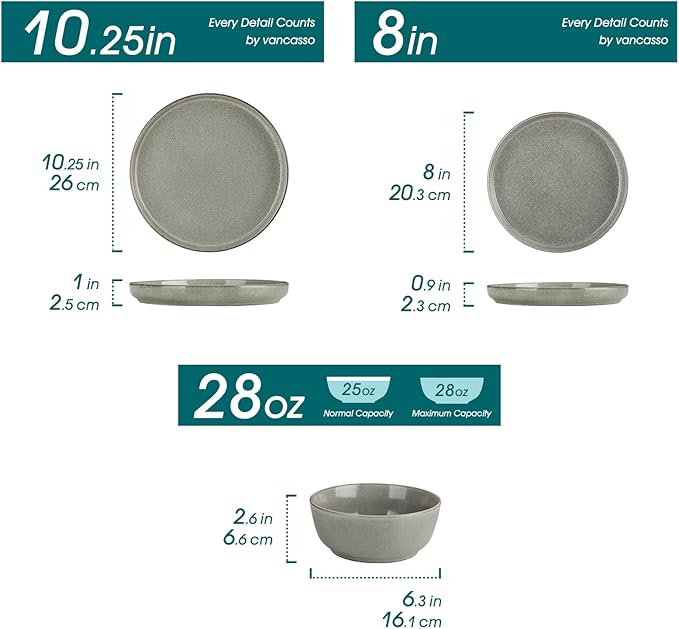 vancasso ANYA 24 Pieces Plates and Bowls Set, Stone Grey Dinnerware Sets, Reactive Glaze Dishes Set for 8, Ceramic Dishware Sets Kitchen Dinner Set, Microwave & Dishwasher Safe-Ruum Studio Home