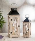 TIMRIS Large Wooden Candle Lanterns Decorative Set of 2, Rustic Farmhouse Whitewash Floor Lanterns, Indoor/Outdoor Hanging Lanterns for Home Decor (No Glass)-Ruum Studio Home