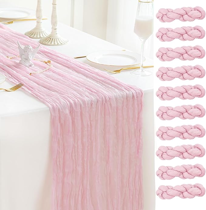 Sioloc 10 Pack Light Pink Cheesecloth Table Runner Fall Autumn Decor for Home 10ft Table Cloth for Tea Wedding Birthday Party Baby Bridal Shower Halloween Thanksgiving-Ruum Studio Home