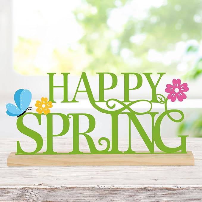 COCHIE Metal Happy Spring Sign, Spring Decorations for Home, Office, Shelf, Mantel, Indoor, Spring Flower Decor, Spring Butterfly Table Top Party Decoration (Spring)-Ruum Studio Home
