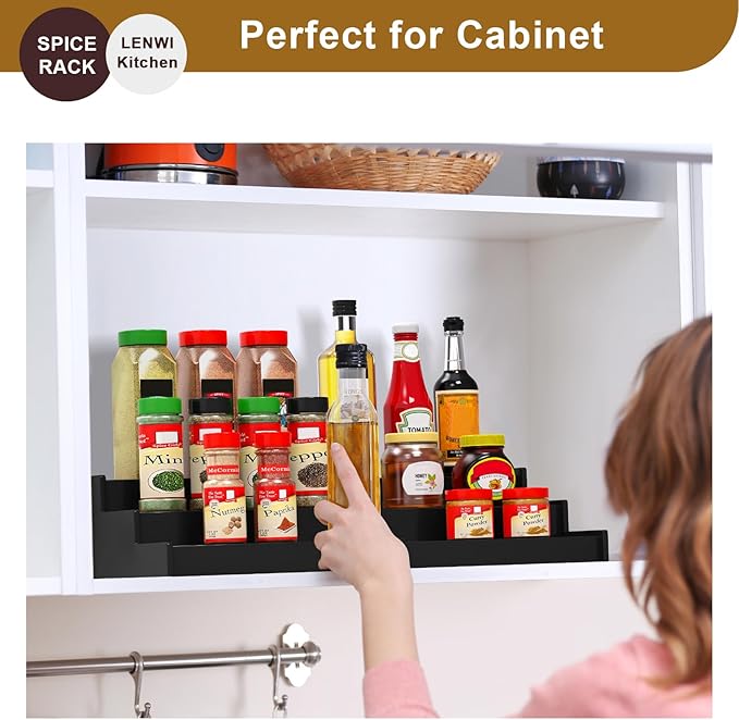 Spice Rack Organizer for Cabinet, 3 Tier Expandable Bamboo Spice Storage, Great for Kitchen Cabinet, Cupboard,Pantry and More(Black)-Ruum Studio Home