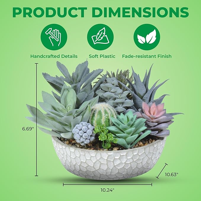 Premium Assorted Artificial Succulent Collection - Large Real Touch Artificial Cactus, Aloe Vera & Succulent Plants Artificial with Pots for Home Office Indoor (Artificial Glass - Pot)-Ruum Studio Home