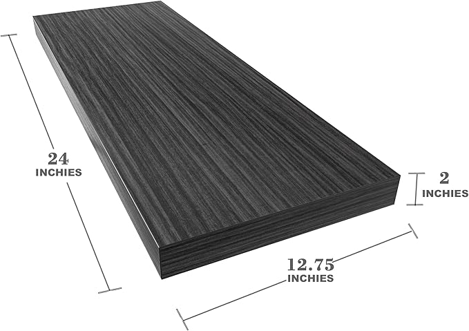 Large Floating Shelves for Wall Set of 3 Wooden Wall Shelves 24 in x 12.75 in x 2 in Room Decor Long Shelf with Invisible Wall Mount Bracket for Bedroom Kitchen Living Room Black Wood-Ruum Studio Home