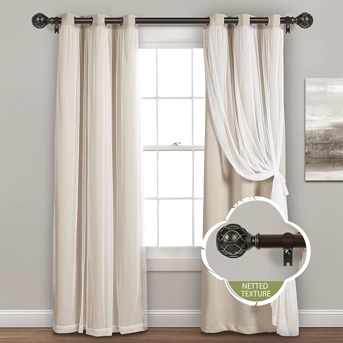 Bronze Farmhouse Curtain Rods for Windows:66-120 Inch Heavy Duty Adjustable Curtain Rod for Bedroom Living Room,Boho Decorative Rustic Drapery Rods with Vintage Coastal Finial,Antique Bronze-Ruum Studio Home