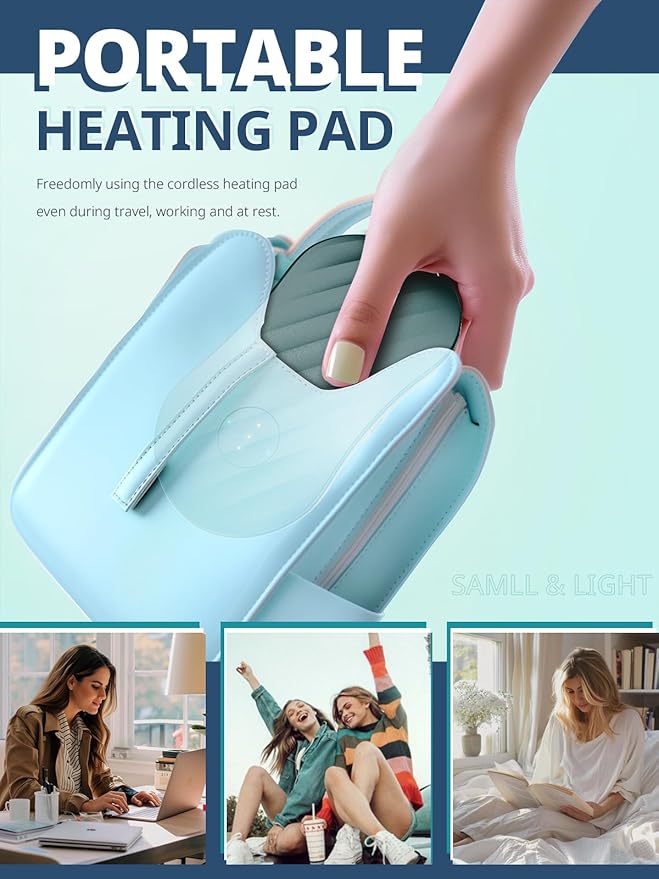 Slimpal Portable Heating Pad for Cramps, FSA HSA Eligible, Rechargeable Electric Heat Belt for Period Pain Relief, Menstrual Heated Pad Gifts for Women Her Girls Wife, Blue-Ruum Studio Home