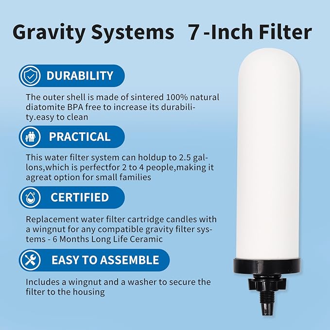 4 PACK 7" Gravity Drinking Water Ceramic Replacement Candle Element Filter with Activated Carbon, 7-Inch Gravity Water Replacement Filter for Basic Gravity Water Filter-Ruum Studio Home