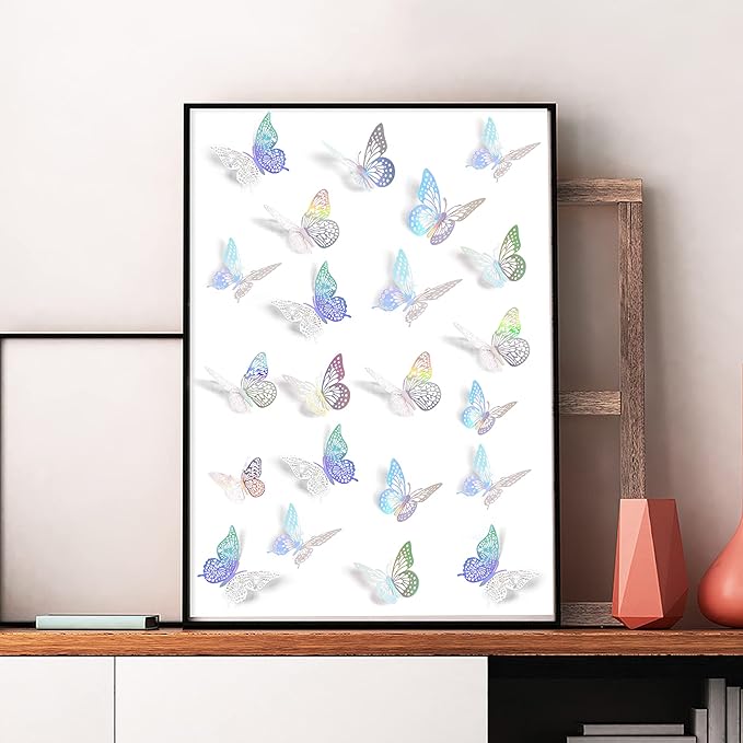 SAOROPEB 3D Butterfly Wall Decor, 72 Pcs 3 Styles 3 Sizes, Removable Metallic Wall Sticker Room Mural Decals for Kids Bedroom Nursery Classroom Party Decoration Wedding Decor DIY Gift (Laser)-Ruum Studio Home
