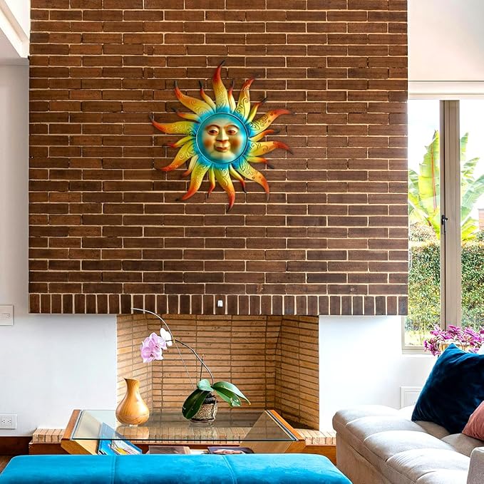 Metal Sun Wall Art Decor - 17.3 inches Outdoor Wall Decor,Sun Face Sculpture for Garden Farmhouse Yard Patio Fence Living Room Bedroom Gift Idea for Family Friends-Ruum Studio Home
