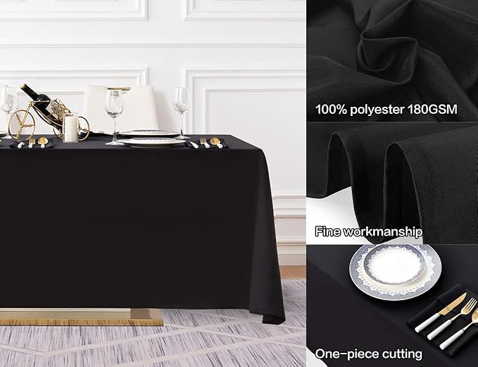 Surmente Black Tablecloth 90 x 132-inch Rectangular Polyester Table Cloth for Weddings, Banquets, or Restaurants-Ruum Studio Home