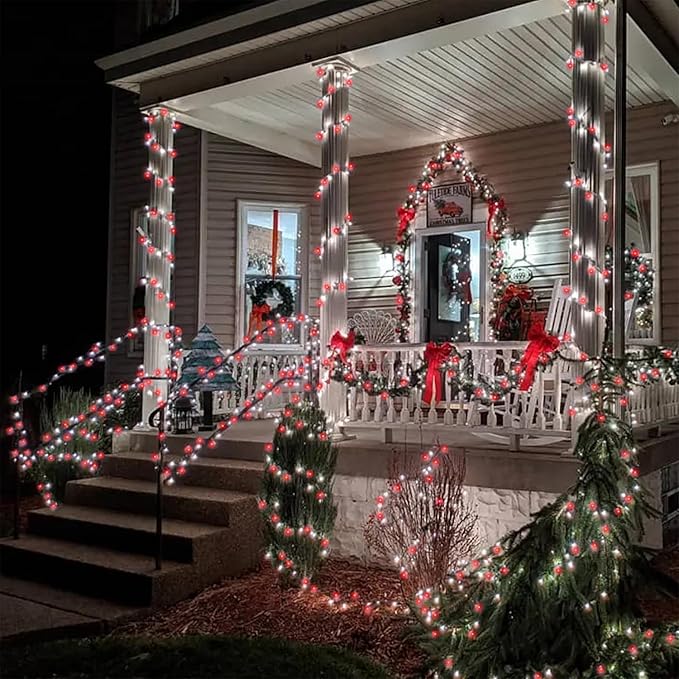 HOME LIGHTING 66ft Christmas Decorative Mini Lights, 200 LED Green Wire Fairy Starry String Lights Plug in, 8 Lighting Mode, for Indoor Outdoor Xmas Tree Wedding Party Garden Decoration (Red & White)-Ruum Studio Home