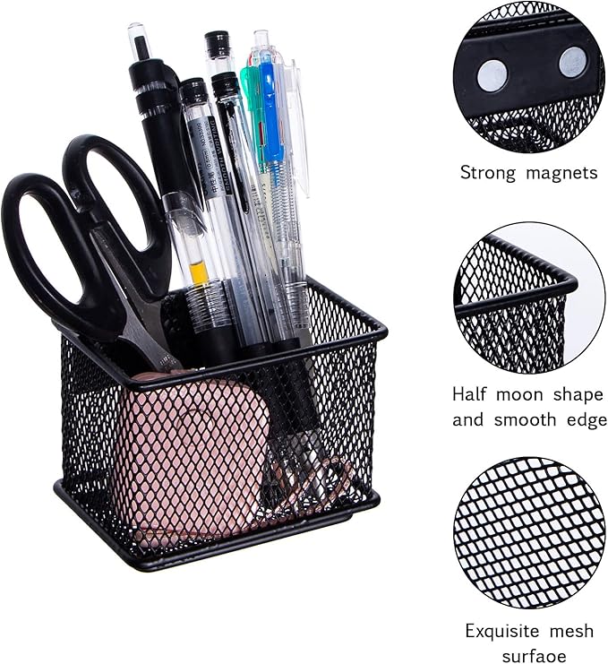 dedoot 2 Pack Magnetic Pen Holder, 3.45x2.3x2.6 Inch Magnetic Basket Locker Organizer Metal Mesh Pencil Memo Holder for Whiteboard, Fridge, Desk, Offices-Ruum Studio Home