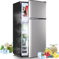 2.4 Cu.ft Mini Fridge Small Refrigerator with Freezer Dual Door Dorm Fridge for Personal Senven Temp Gear Suit for Apartment, Bedroom, Rv Silver-Ruum Studio Home