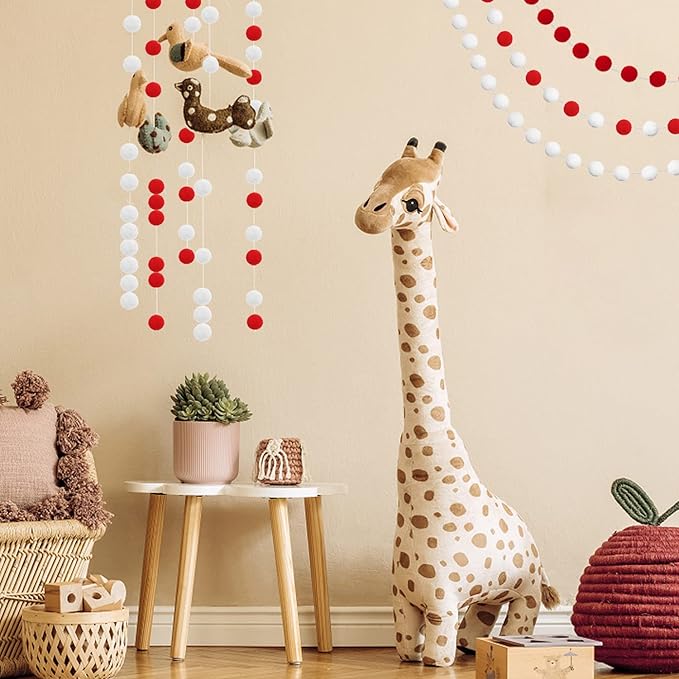 Jishi 3Pk Red Felt Berry Pom Pom Ball Garland Christmas Decorations Indoor Home Decor, Cute Red Berry Christmas Tree Ornaments, String of Pompom Bead Garland Hanging Xmas Holiday Birthday Party Banner-Ruum Studio Home