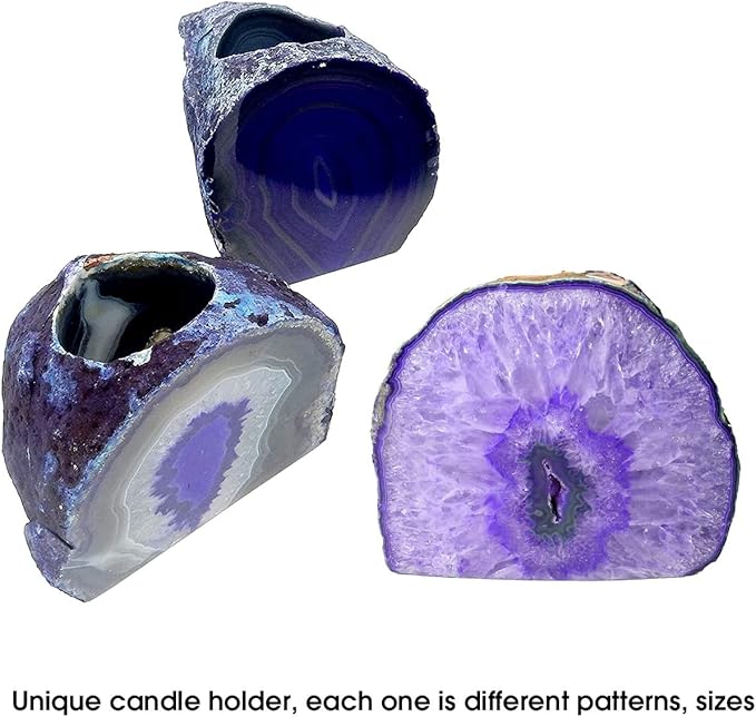 AMOYSTONE Purple Agate Rock Stone Candle Stand Cut Base 1.5-2.5 Lbs for Home Décor-Ruum Studio Home
