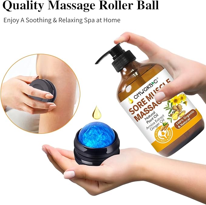 Massage Oil for Massage Therapy,Lymphatic Drainage-Ginger Oil Sore Muscle Arnica Oil &Lavender Oil Relaxing Massage Oils for Date Night,Massage Ball,Fathers Day Gift for Husband,Men, Gifts for Him Her-Ruum Studio Home