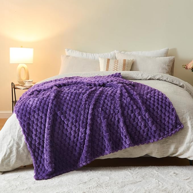 NEWCOSPLAY Super Soft Throw Blanket Purple Premium Silky Flannel Fleece 3D Clouds Stylish Jacquard Lightweight Bed Blanket All Season Use 350GSM (Purple, Throw(50"x60"))-Ruum Studio Home