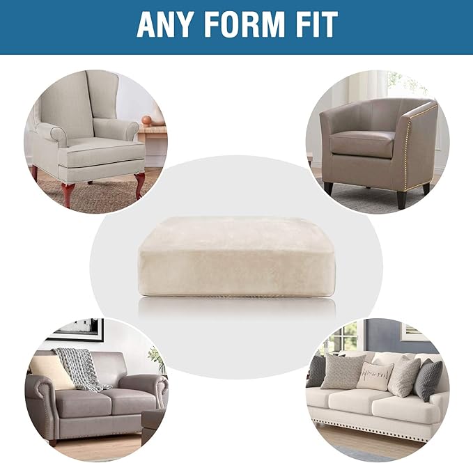 H.VERSAILTEX Velvet Stretch Couch Cushion Cover Plush Cushion Slipcover for Chair Loveseat Sofa Cushion Furniture Protector Seat Cushion Sofa Cover (2 Piece Medium Sofa Cushion Covers, Ivory)-Ruum Studio Home