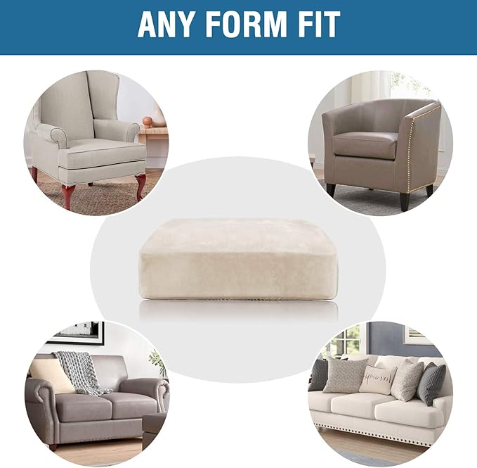 H.VERSAILTEX Velvet Stretch Couch Cushion Cover Plush Cushion Slipcover for Chair Loveseat Sofa Cushion Furniture Protector Seat Cushion Sofa Cover (3 Piece Sofa Cushion Covers, Ivory)-Ruum Studio Home
