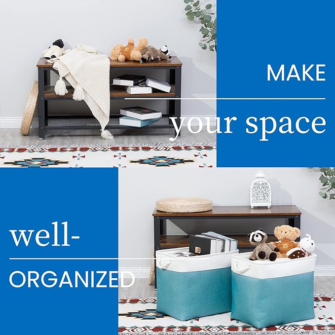 Bidtakay Storage Baskets Extra Large 17x12x15 In Teal Blue Nursery Toy Baskets Fabric Long Shelf Baskets for Organizing Set of 2 Linen Closet Bins for Shelves Decorative Blanket Basket Living Room-Ruum Studio Home