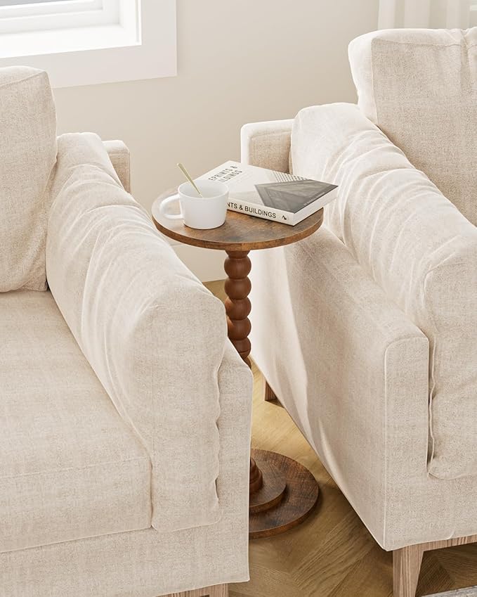 Masupu Round Side Table, Small End Table for Small Spaces, Pedestal Drink Table with Solid Wood Leg for Living Room, Bedroom, Corners(Rustic Brown)-Ruum Studio Home