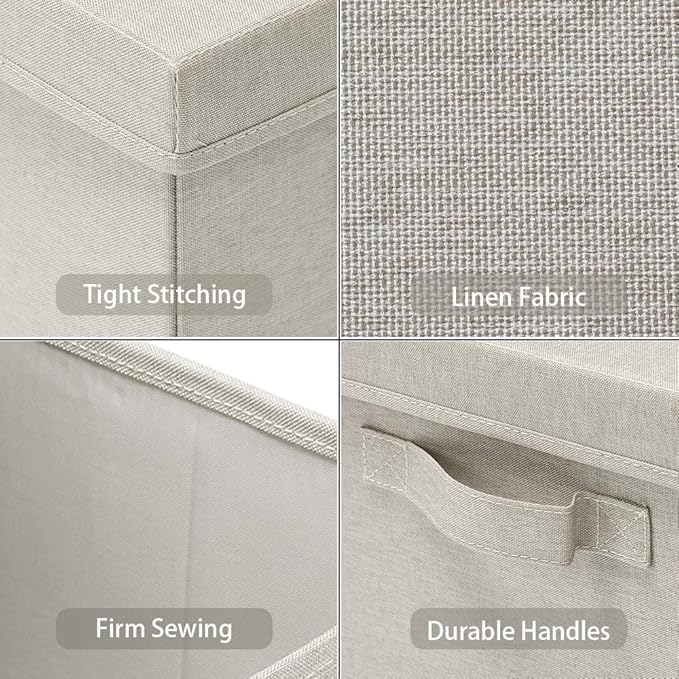HOONEX Foldable Storage Bins with Lids, 2 Pack, Storage Boxes with Carrying Handles and Sturdy Heavy Cardboard, 16.5" L x 11.8" W x 7.5" H for Shoes, Books, Clothes, Linens, Beige-Ruum Studio Home