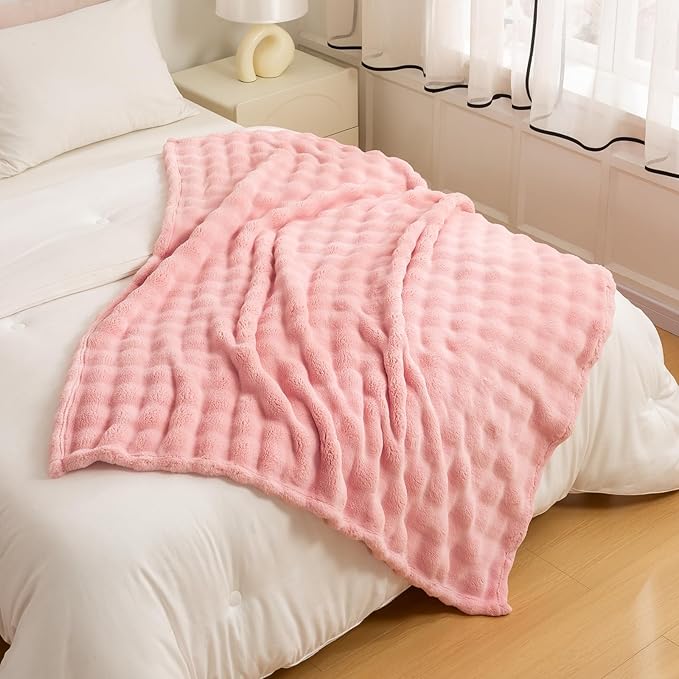 YUSOKI Luxury 3D Bubble Throw Blanket 2lb,All Ages,Home Decoration, (Light Pink,50 * 60inches)-Ruum Studio Home