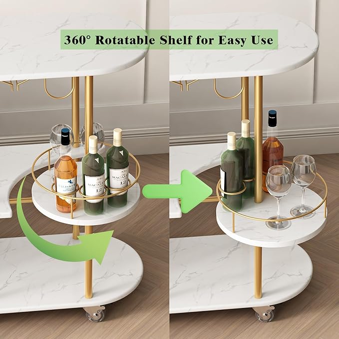3 Tier Gold Bar Carts for Home Bar Serving Cart with Wheels, Heavy Duty Bar Wine Cart with Storage Shelves, for The Living Room, Kitchen, Bar, Party-Ruum Studio Home