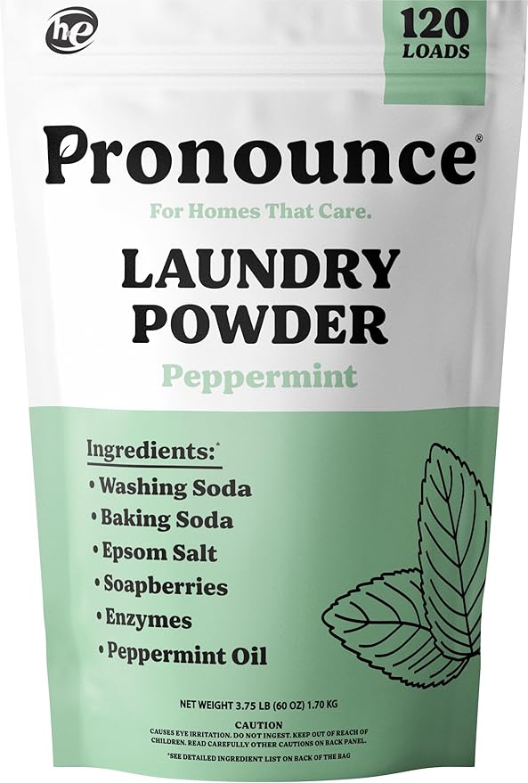 Pronounce Laundry Detergent Powder Alternative | Non-Toxic, Eco-Friendly, Natural for Sensitive Skin, Eczema, and Babies. Stain + Smell Fighting. HE Safe (Peppermint, 120 Loads)-Ruum Studio Home