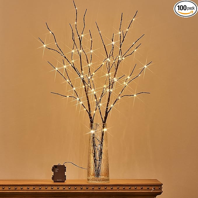Birchlitland Lighted Brown Branches 32IN 100 LED with Timer Battery Operated, Artificial Tree Branch with Warm,Willow Branch Lights for Home Bedroom Fireplace Christmas Holiday Decoration-Ruum Studio Home