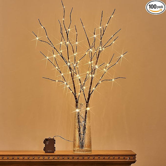 Birchlitland Lighted Brown Branches 32IN 100 LED with Timer Battery Operated, Artificial Tree Branch with Warm,Willow Branch Lights for Home Bedroom Fireplace Christmas Holiday Decoration-Ruum Studio Home