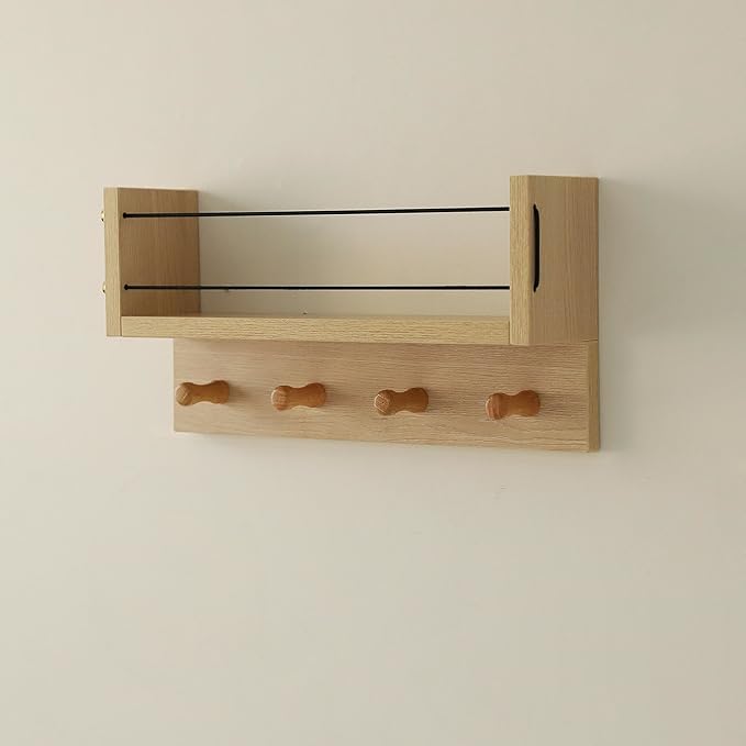 Entrance Coat Rack ，Coat Hooks, Wall-Mounted Wooden Hook Rack, Wall-Mounted Shelves are Very Suitable (Oak Colored Finish-A)-Ruum Studio Home