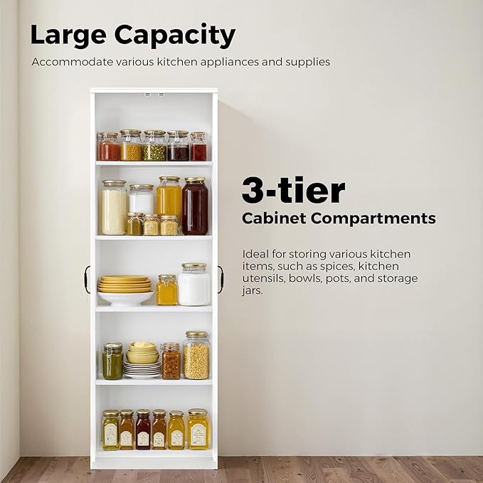 Storage Cabinet/Pantry cabinets, Soft White Finish, 71" Tall Wood Cupboard with 2 Door and 3 Adjustable Shelves for Kitchen, Dining Room, Living Room, Bathroom (Style 1)-Ruum Studio Home