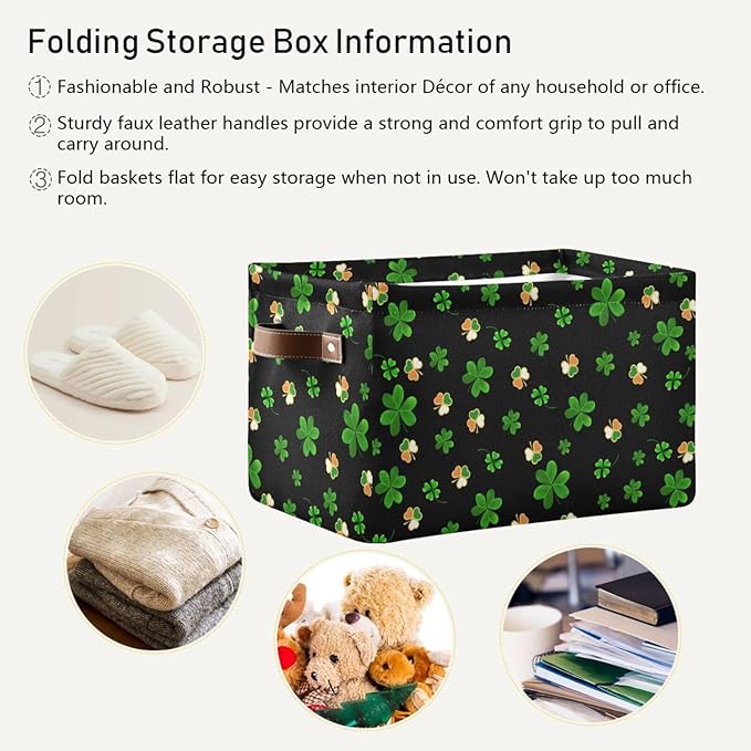 Storage Basket St Patrick's Day Cube Storage Bins Organizer Bag Collapsible Closet Shelf Baskets with handle for Baby Cloth Pet Toy Book 14.2×10.2×8.3 IN-Ruum Studio Home