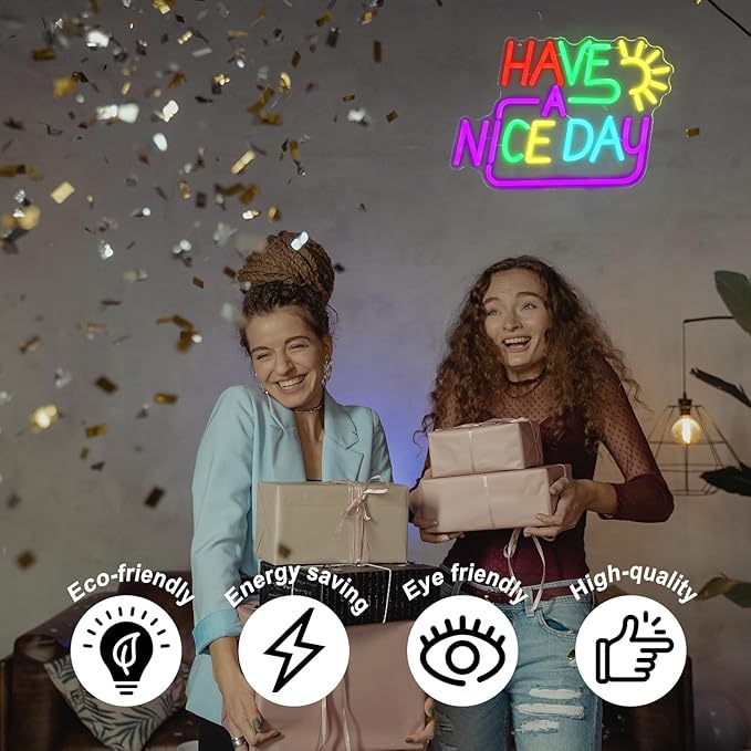 Have A Nice Day Neon Sign for Wall Colorful Letter Neon Light Sun LED Neon Lights Signs Dimmable Words Light Up Signs for Bedroom Living Room School Office Dorm Party Decor Kids Gifts-Ruum Studio Home