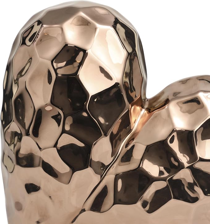 Deco 79 Ceramic Heart Decorative Sculpture Dimensional Angled Origami Inspired Home Decor Statue with Faceted Exterior, Accent Figurine 12" x 6" x 11", Rose Gold-Ruum Studio Home