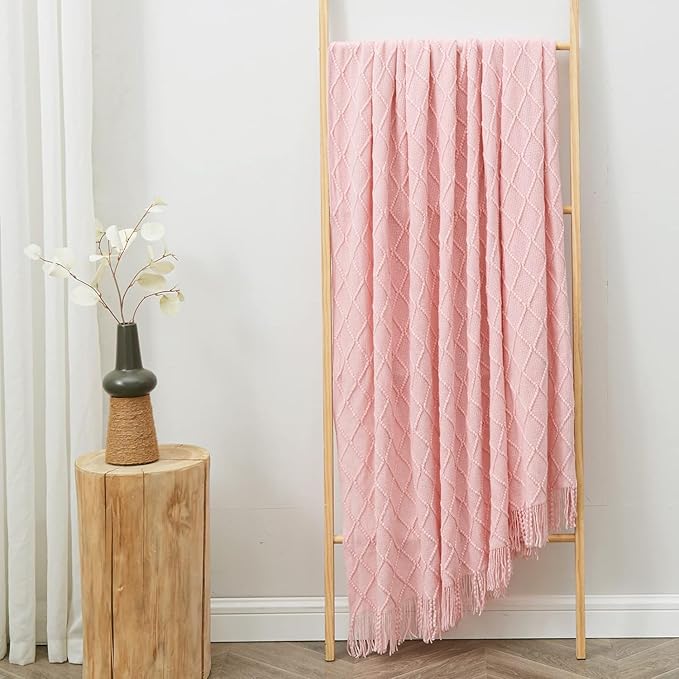 inhand Knitted Gift Throw Blankets for Couch and Bed,Valentines Day Decor Blanket for Her Him Girlfriend Wife, Pink Romatic Lightweight Decorative with Tassel, Farmhouse Warm Woven for Women, 50"x60"-Ruum Studio Home