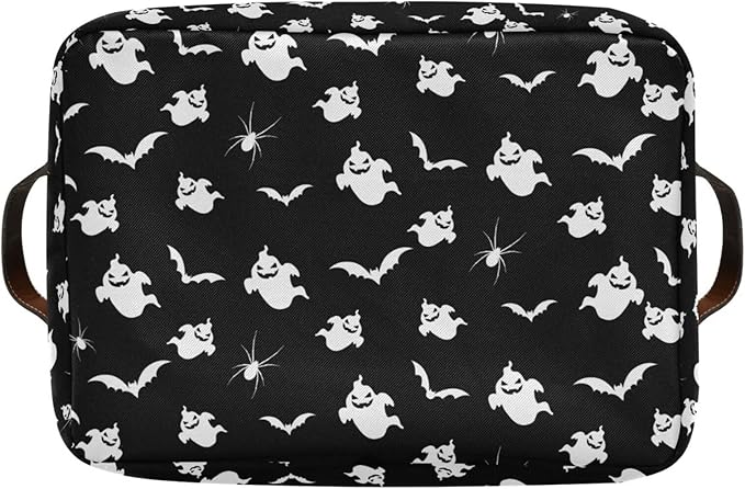 Storage Basket Bin Halloween Ghost and Bat Organizer Basket Collapsible Shelf Basket Cube with handle for Nursery Bedroom Bathroom (white 26)-Ruum Studio Home