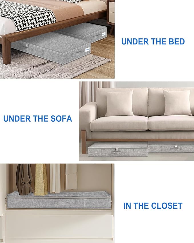 2 Pack Low Profile Under Bed Storage Containers 4.5 Inch Height, Shallow Underbed Couch Storage Organizer With Sturdy Sidewalls/Bottom, Thin Underbed Storage Bins For Clothes Dorm Dresser Sofa- Grey-Ruum Studio Home