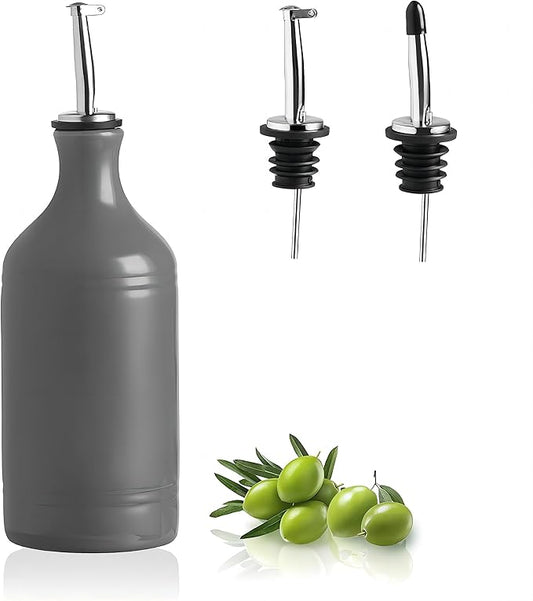 Sweejar Ceramic Olive Oil Dispenser Bottle, Opaque Oil Cruet Protects Oil to Reduce Oxidation, Suitable for Storage Oil, Vinegar, Coffee Syrups & Other Liquids, Pack of 1, 15.5 Fl Oz (Dark Grey)-Ruum Studio Home